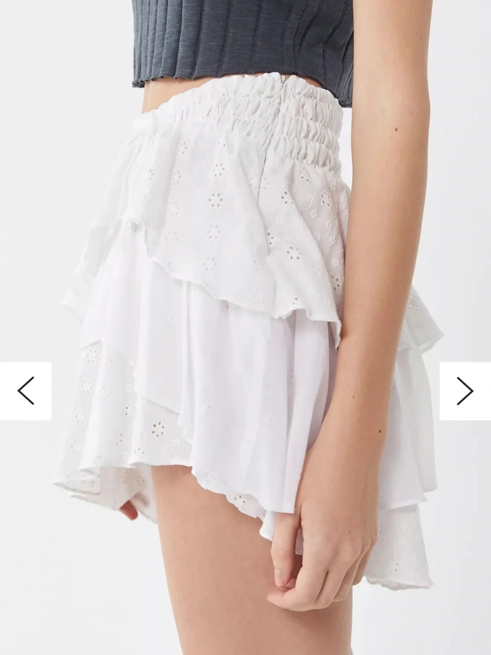 For Love & Lemons White Asymmetrical Eyelet Ruffle Mini Skirt